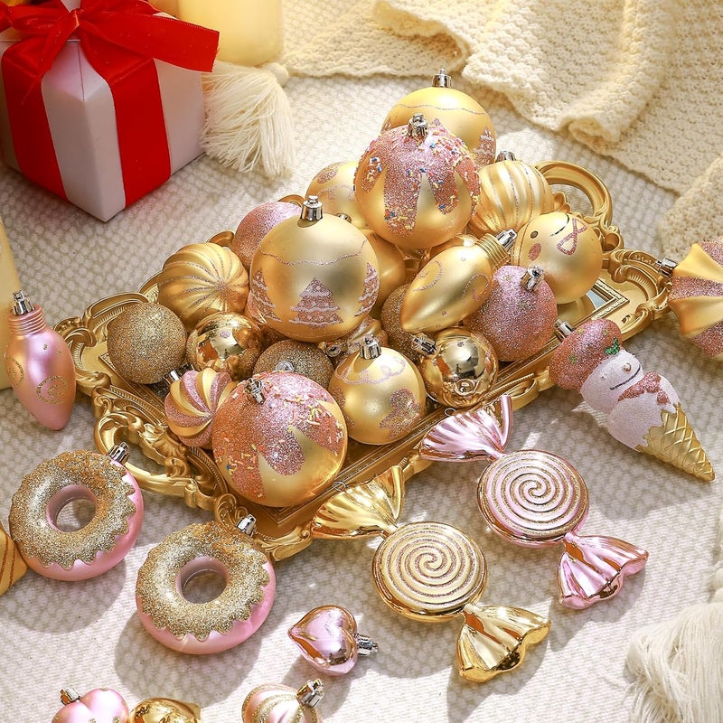 SHareconn 86pcs Christmas Tree Balls Ornaments, Shatterproof Plastic Decorative Baubles for Christmas Tree Decorations, Holiday Wedding Party Decoration, Festive Ornaments,Pink Gold - Image 4